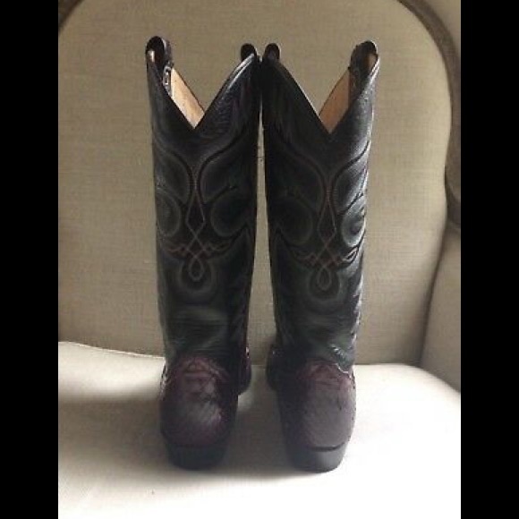 Cowboy Boots Snakeskin Purple Leather Western Heel - Picture 6 of 10